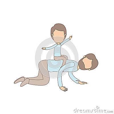 Light color caricature faceless father with boy playing the horse on his back with arms open Vector Illustration