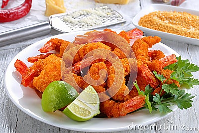 Light and crispy crunchy Fried Shrimps Stock Photo