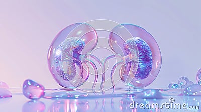 Light 3d futuristic glass model of human kidneys, nephrology healthcare concept. Scientific research. Generative AI Stock Photo