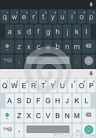 Light and dark alphabet buttons. Smartphone keyboard, mobile phone keypad vector mockup for mobile device illustration. Vector Illustration