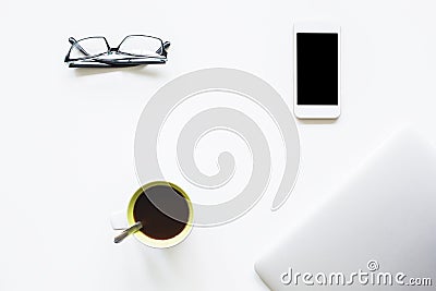 Light desktop with objects Stock Photo