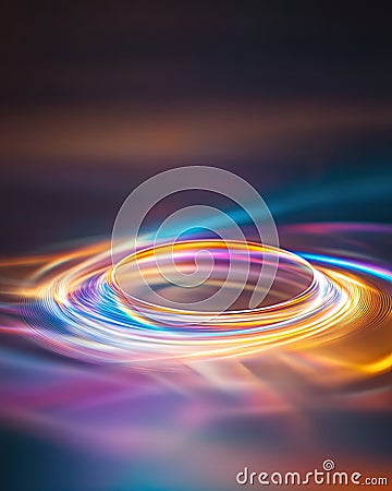 Light Diffraction Around a Hair-Thin Object Creates Brilliant Color Patterns on a Dark Backdrop Stock Photo