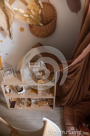 dollhouse, beautiful nursery interior, Scandinavian interior Stock Photo