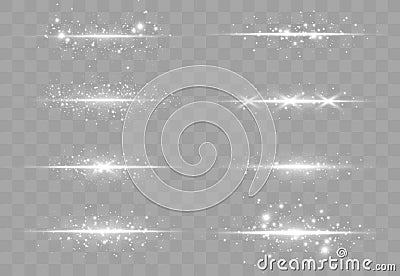 The dust sparks and golden stars shine with special light. Vector sparkles on a transparent background. Vector Illustration