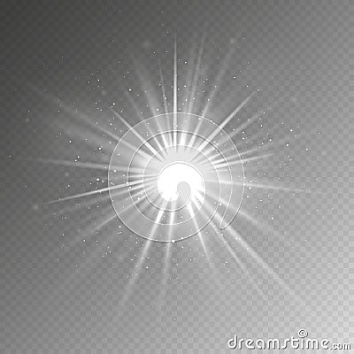 Light effect. Glow light star. Vector shining silver burst with sparkles isolated on transparent background Vector Illustration