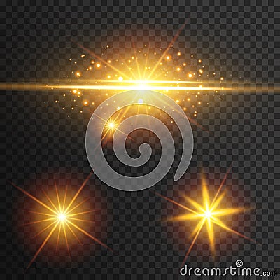 Light effect glow. Star flashed sequins. Abstract space background. Flash Highlight beam. Fantastic design. Vector Illustration