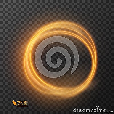 Light effect line gold vector circle. Glowing light fire ring trace. Glitter magic sparkle swirl trail effect on Vector Illustration
