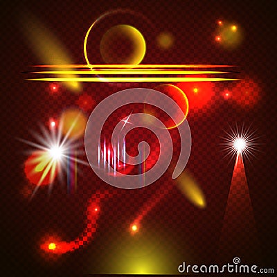 Light effect transparent lens flare and lighting shine vector bright shiny glow star beam illustration. Vector Illustration