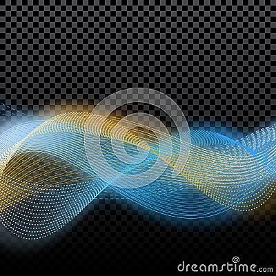 Light effects. Abstract discrete waves of golden and blue in the glow of the glow. Harmonics. On a checker background Vector Illustration