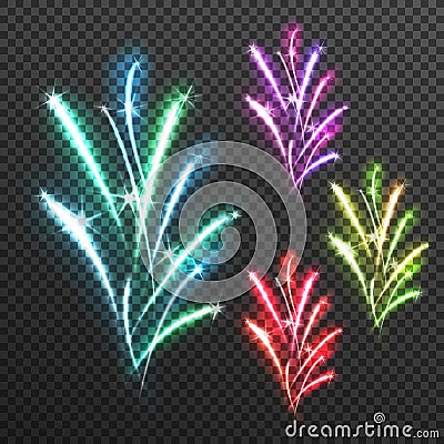 Light Effects Fireworks Transparent Composition Vector Illustration