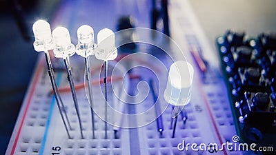 Light emitting diodes electrical breadboard led Stock Photo