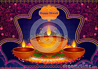 Light festival of India Happy Diwali celebration background Vector Illustration