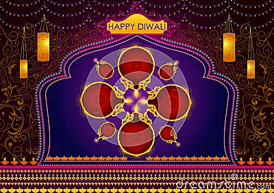 Light festival of India Happy Diwali celebration background Vector Illustration