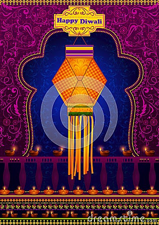 Light festival of India Happy Diwali celebration background Vector Illustration