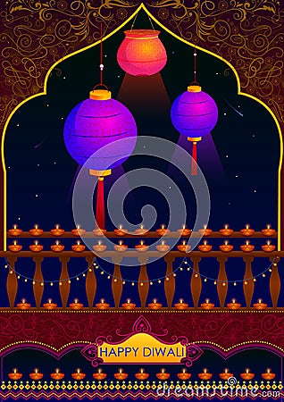 Light festival of India Happy Diwali celebration background Vector Illustration