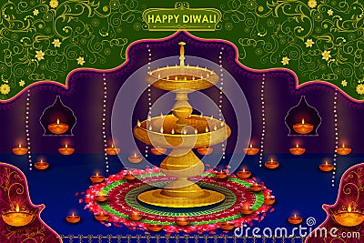 Light festival of India Happy Diwali celebration background Vector Illustration