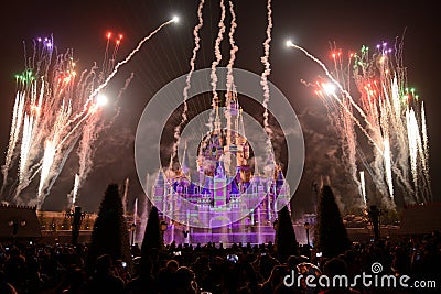 Light and fireworks show in Shanghai disneyland Editorial Stock Photo