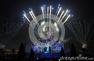 Light and fireworks show in Shanghai disneyland Editorial Stock Photo