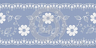 Light floral lace white on a blue background. Vector Stock Photo