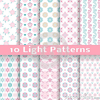 Light floral romantic vector seamless patterns Vector Illustration