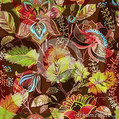 Light floral seamless pattern. Hand drawn backdrop. Colorful background. Pattern can be used for fabric, wallpaper Vector Illustration