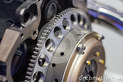 A light flywheel on sport engine in silver color Editorial Stock Photo