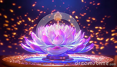 Light glowing lotus flower with pink illumination spiritual awakening enlightment meditation, wedding invitations, package. Cartoon Illustration