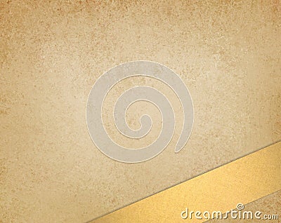 Light gold brown or beige background paper vintage texture and gold angled ribbon stripe on bottom border Stock Photo