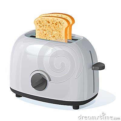 Light gray toaster with two fried pieces of white loaf prepared for a breakfast. Vector Illustration