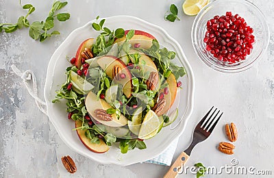 Light green apple pecan pomegranate salad. Vegan Healthy Food Co Stock Photo