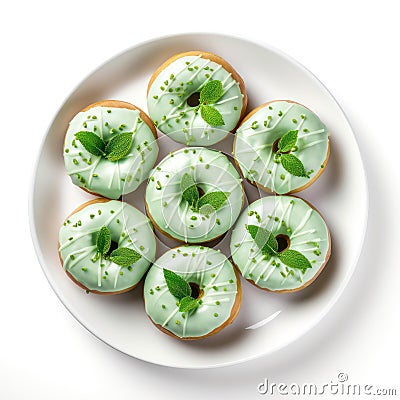 Light green donuts on white background. Stock Photo