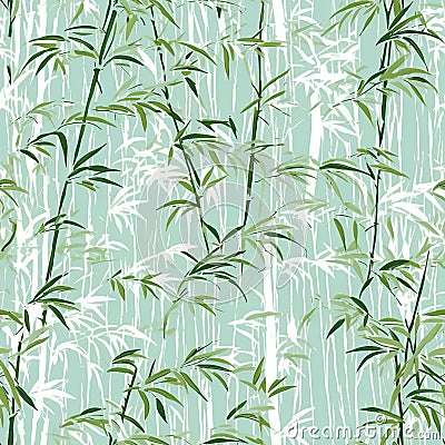 A light green and white bamboo pattern based in vintage prints. Generative AI Stock Photo