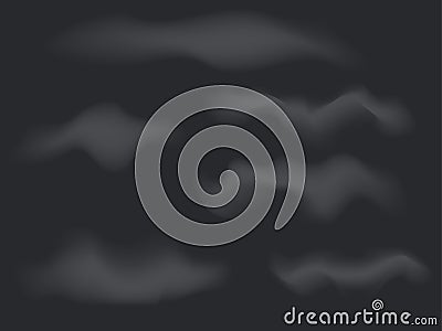 Light grey clouds like smoke isolated on a dark background.Vector illustration Cartoon Illustration