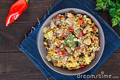 Light healthy dietary salad with couscous, vegetables Stock Photo
