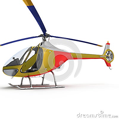 Light Helicopter Closer View On White Background 3D Illustration Isolated Stock Photo