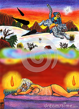 The Light of Hope - Mother Goddess dreaming 2020 Cartoon Illustration