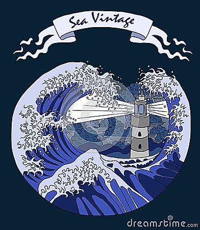 Light house in storm Vector Illustration