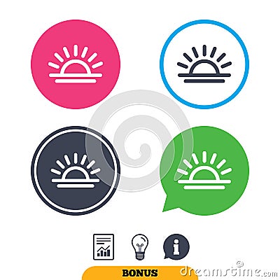 Light on icon. Lamp bulb or sunset symbol. Vector Illustration