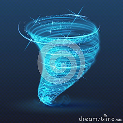 Light illuminated whirlwind, glowing tornado vector effect. Shining blizzard Vector Illustration