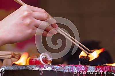 Light incense sticks Stock Photo