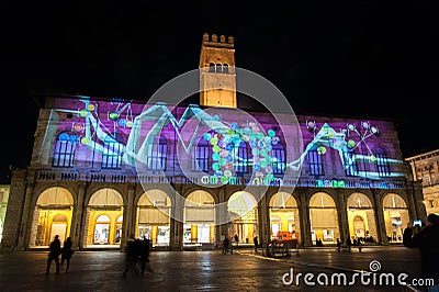 Light installation at Palazzo Re Enzo, Bologna Editorial Stock Photo