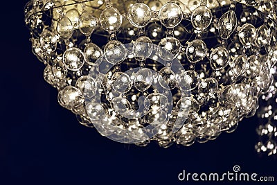 Light lamp with glass spherical design elements of modern chandelier Stock Photo