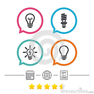 Light lamp icons. Energy saving symbols. Vector Illustration