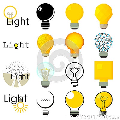 Light lamp icons set, cartoon style Vector Illustration