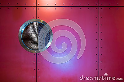 Light from the Lamp on Red Background and Black Spot and Line Stock Photo