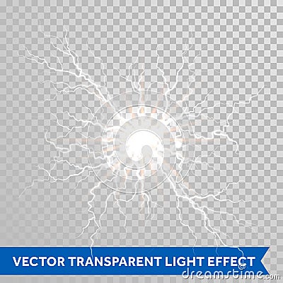 Light lightning flash of thunder storm on transparent background Vector Illustration