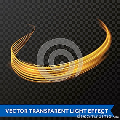 Light line gold swirl effect. Vector glitter light fire flare trace Vector Illustration