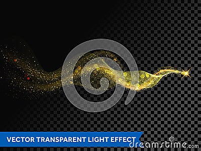 Light line gold wave effect of magic sparkle trail on transparent background. Vector glitter light particles flare trace and bokeh Vector Illustration