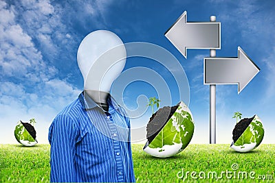 Light man on grass sky background 4 Stock Photo