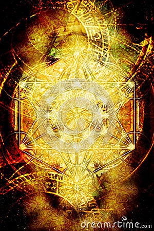 Light merkaba and zodiac and abstract background. Sacred geometry. Stock Photo